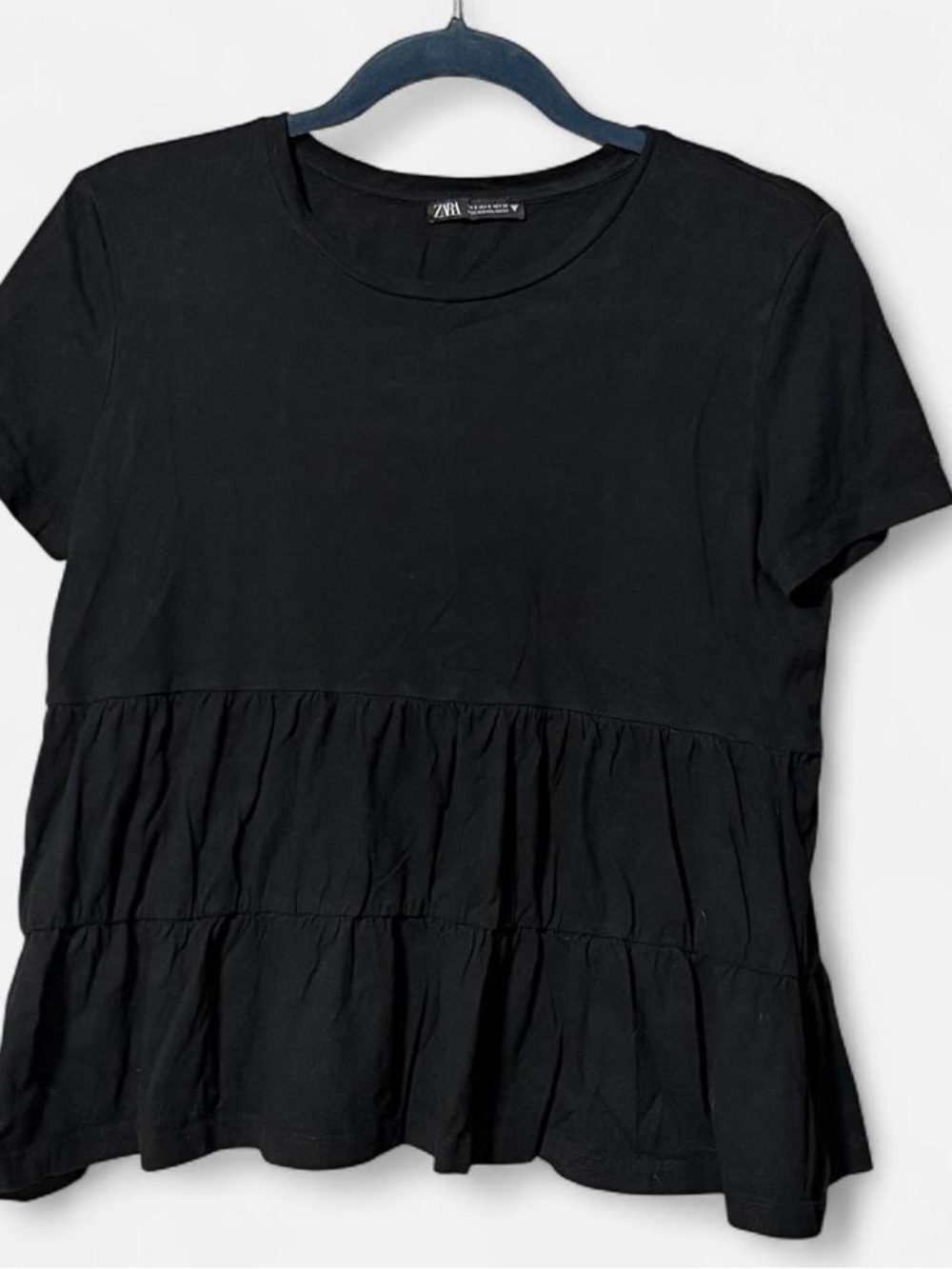 Zara Black Short Sleeve Tiered Peplum Tee
